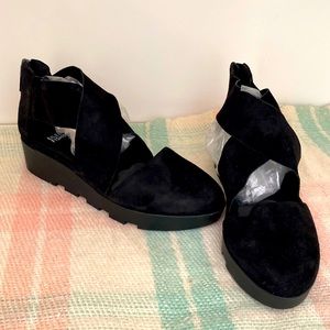 Eileen Fisher Black Suede Zip Closure Wedge Heels 7